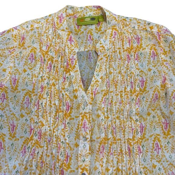 Rock Flower Paper yellow patterned button down tunic with pleat details, Size L - Picture 2 of 6